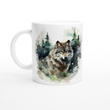 Wolf in the Forest Mug – 11oz Ceramic Coffee Cup with Majestic Woodland Design & Animal Lover Gift