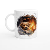 Dog by the Fireplace Mug – Cozy 11oz Ceramic Mug with Cute Dog and Fireplace Design – Perfect for Coffee, Tea, Hot Chocolate