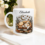 Personalized Cat & Books Mug | Cozy Snoring Cat Design