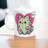 Aesthetic Adorable Cat & Cactus Mug - Unique Kawaii Style, Cozy Tea Time Companion - Cute Gift Idea