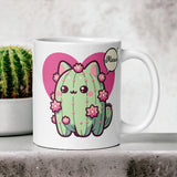 Aesthetic Adorable Cat & Cactus Mug - Unique Kawaii Style, Cozy Tea Time Companion - Cute Gift Idea