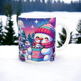 Winter Wonderland Ceramic Mug - Kawaii Snowman Sipping Hot Cocoa Illustration - Perfect for Cozy Winter Evenings