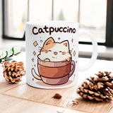 Kawaii Catpuccino Mug - Charming Cat Design - Perfect for Morning Coffee or Tea - Great Gift for Kawaii Collectors