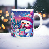 Winter Wonderland Ceramic Mug - Kawaii Snowman Sipping Hot Cocoa Illustration - Perfect for Cozy Winter Evenings