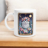 Oriental Cat Tarot Mug - 11oz Ceramic Mug with Flower Crown Design for Tarot Lovers and Unique Gifts