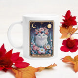 Oriental Cat Tarot Mug - 11oz Ceramic Mug with Flower Crown Design for Tarot Lovers and Unique Gifts