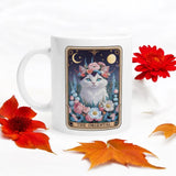 Oriental Cat Tarot Mug - 11oz Ceramic Mug with Flower Crown Design for Tarot Lovers and Unique Gifts