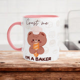 Crust Me, I'm a Baker Mug – 11oz Ceramic Mug with Pink Inside | Cute Bear Bread Design | Perfect for Baking Lovers