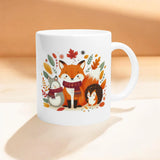 Hedgehog and Fox Woodland Mug – Cute Fall Decor 11oz Ceramic Mug for Autumn Coffee, Tea, Hot Chocolate – Cozy Autumn Vibes Gift