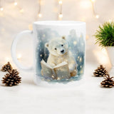 Polar Bear Reading Book Winter Mug – Cozy 11oz Ceramic Mug with Adorable Bear and Winter Vibes – Perfect for Coffee, Tea, Hot Chocolate