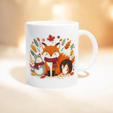 Hedgehog and Fox Woodland Mug – Cute Fall Decor 11oz Ceramic Mug for Autumn Coffee, Tea, Hot Chocolate – Cozy Autumn Vibes Gift