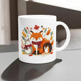 Hedgehog and Fox Woodland Mug – Cute Fall Decor 11oz Ceramic Mug for Autumn Coffee, Tea, Hot Chocolate – Cozy Autumn Vibes Gift