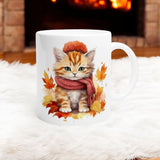 Fall Cat Mug – Cozy Autumn 11oz Ceramic Mug with Cute Cat and Fall Leaves for Coffee, Tea, Hot Chocolate – Perfect Fall Decor Gift