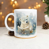 Polar Bear Reading Book Winter Mug – Cozy 11oz Ceramic Mug with Adorable Bear and Winter Vibes – Perfect for Coffee, Tea, Hot Chocolate