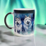 Husky Aurora Borealis Magic Mug – 11oz Heat-Activated Mug with Husky and Northern Lights Design – Black Glossy Finish