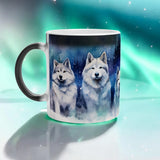 Husky Aurora Borealis Magic Mug – 11oz Heat-Activated Mug with Husky and Northern Lights Design – Black Glossy Finish