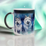 Husky Aurora Borealis Magic Mug – 11oz Heat-Activated Mug with Husky and Northern Lights Design – Black Glossy Finish